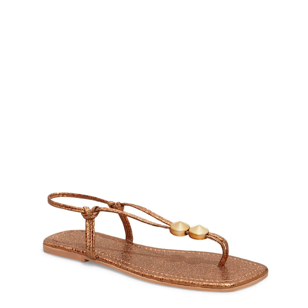 Sandália Rasteira Metalizado Glow Bronze Bico Quadrado - vista 2 de 5