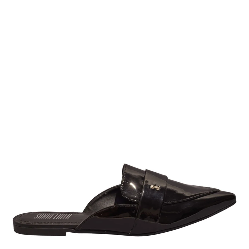 Mocassim Mule Verniz Preto Bico Fino - vista 1 de 4