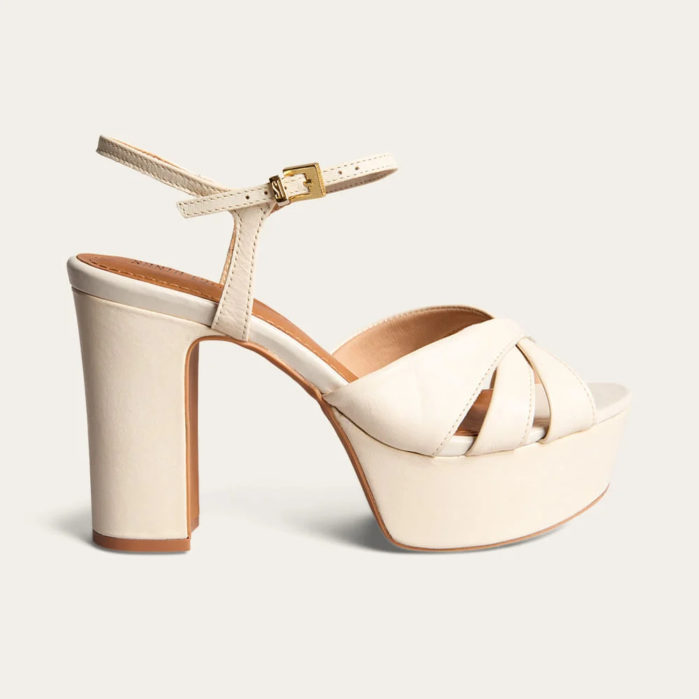 Sandália Plataforma Couro Nobre Soft Salto Grosso Off White Marfim - vista 1 de 3