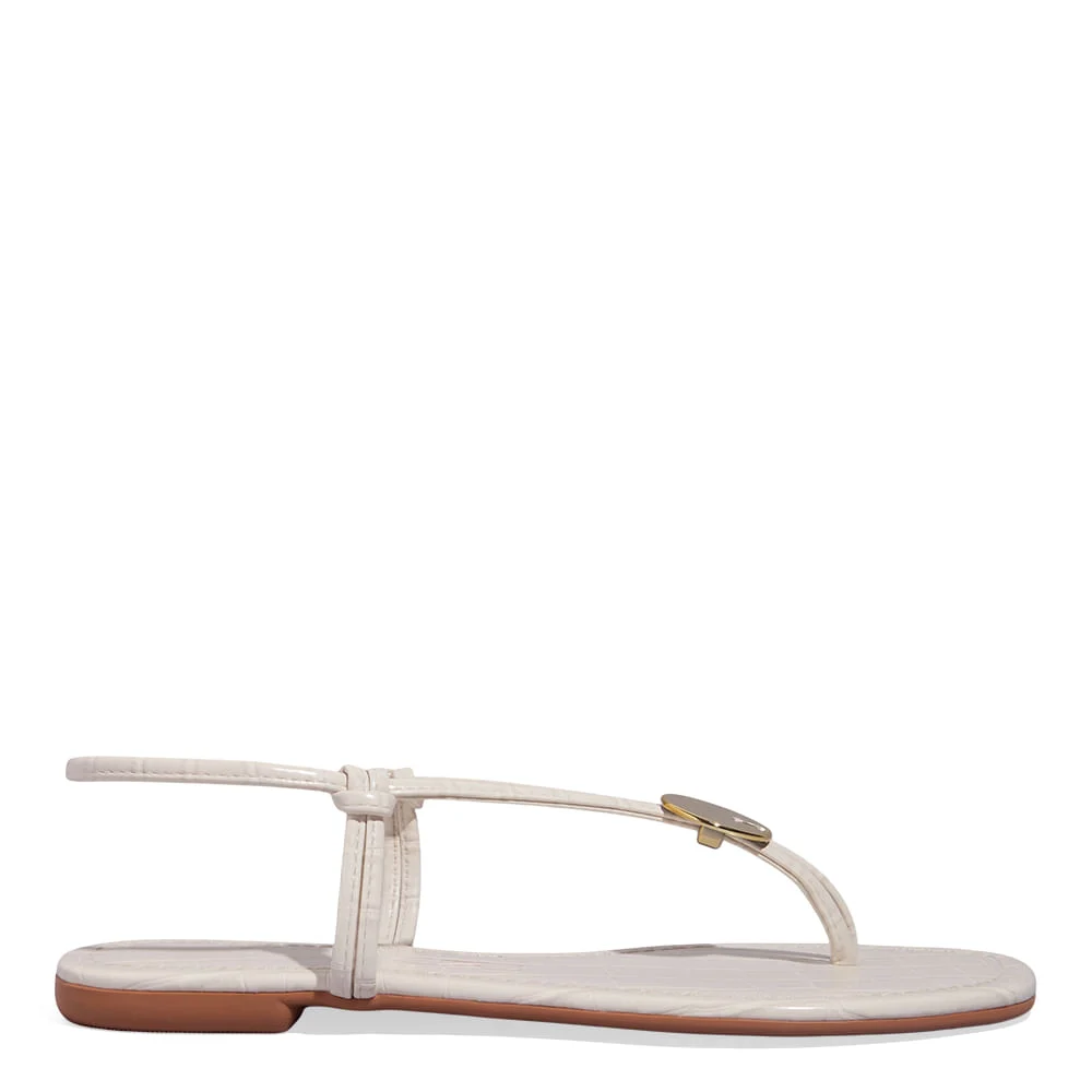 Rasteira Croco Capri Off White Tiras Metal - vista 1 de 5