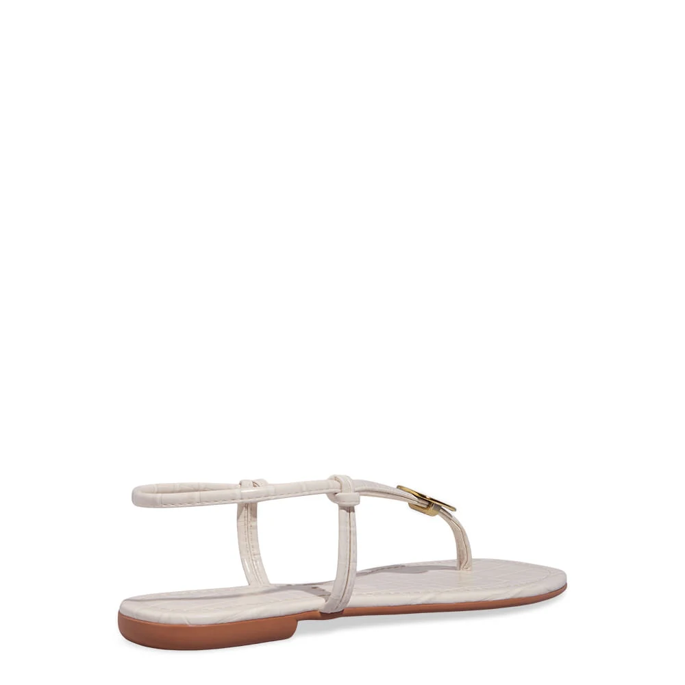 Rasteira Croco Capri Off White Tiras Metal - vista 3 de 5