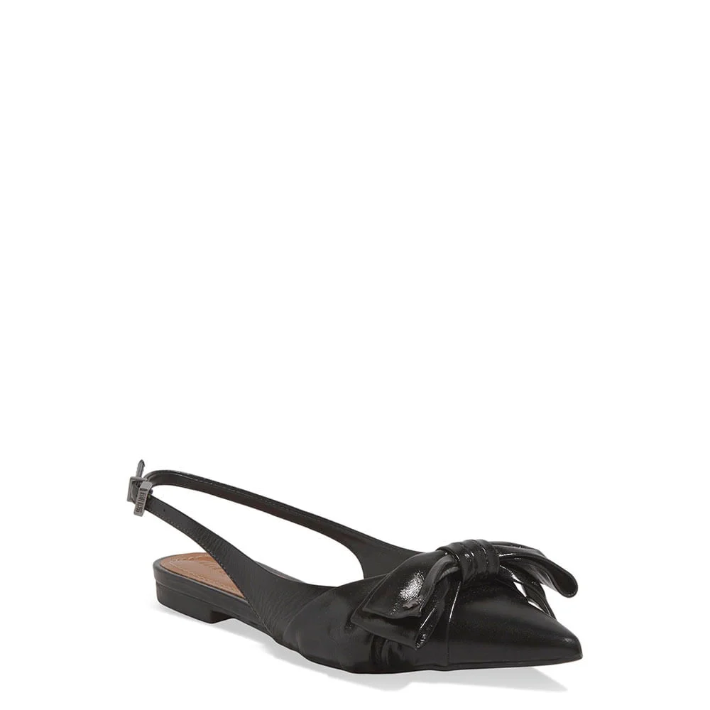 Sapatilha Slingback Couro Preto Bico Fino Laço - vista 2 de 6