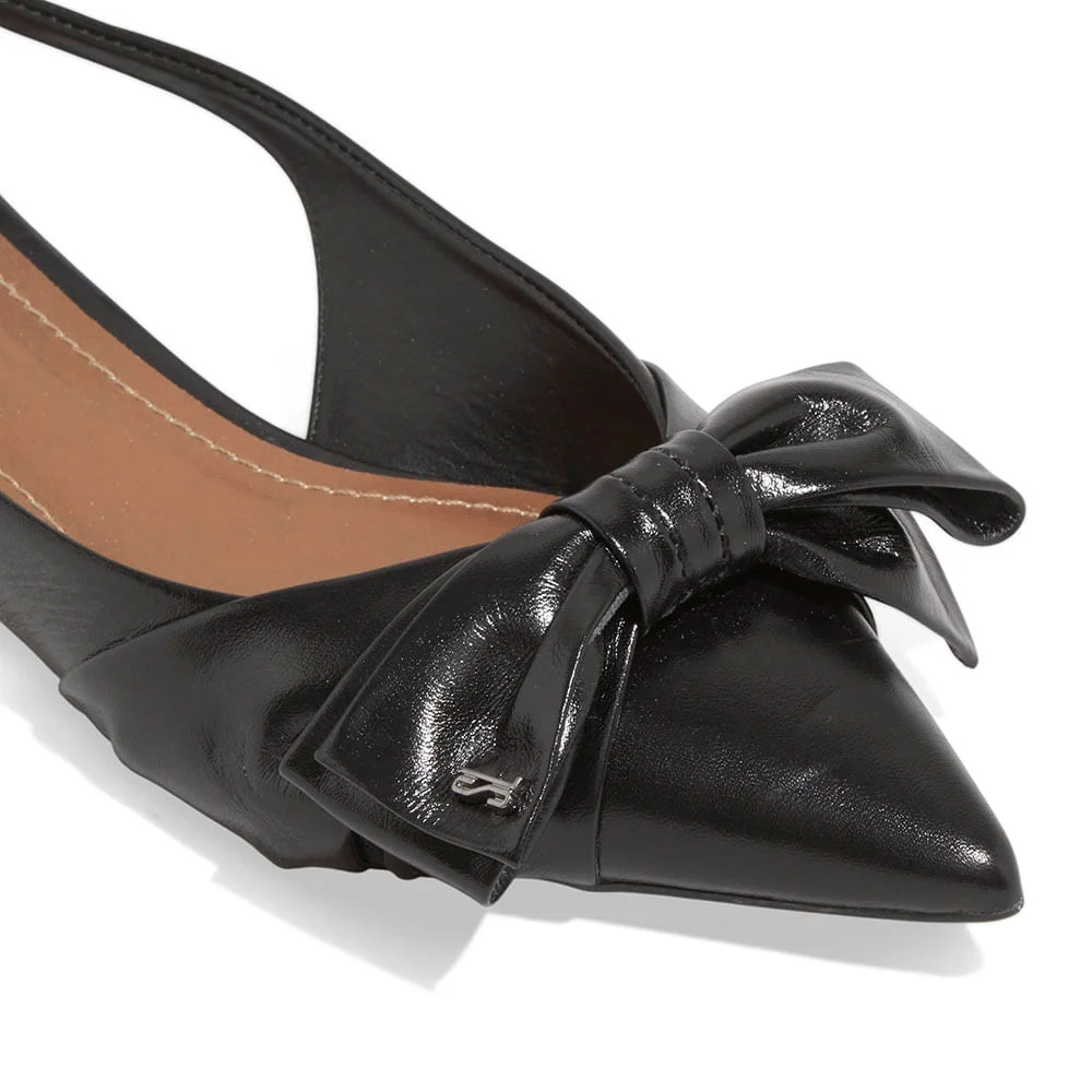 Sapatilha Slingback Couro Preto Bico Fino Laço - vista 3 de 6