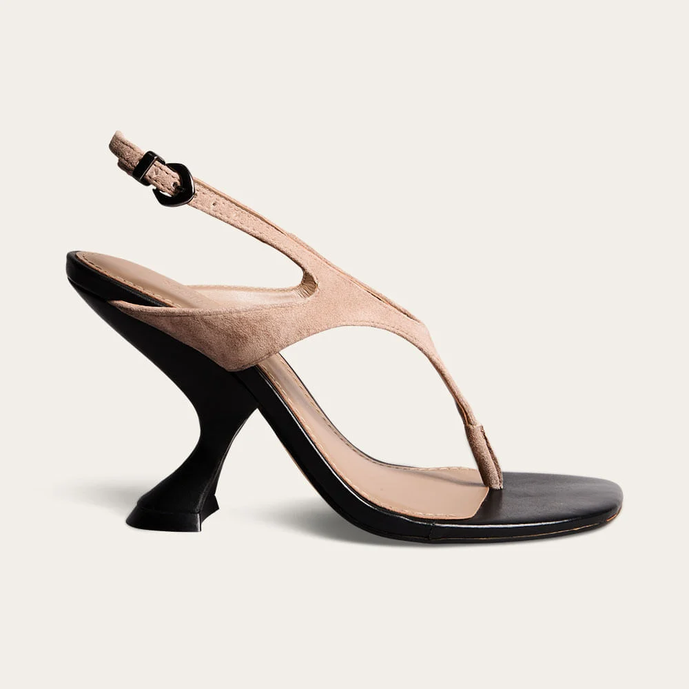 Sandália Slingback Couro Camurça Bege Fog Salto Alto - vista 1 de 5