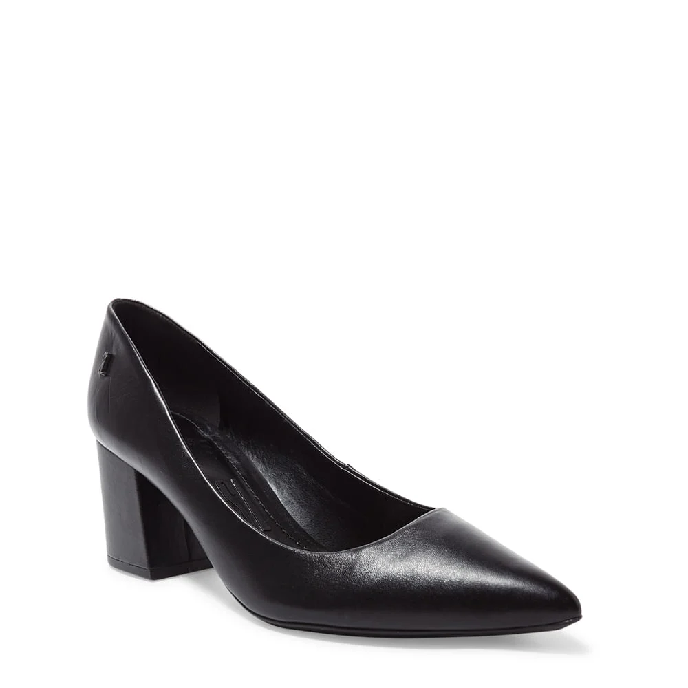 Scarpin Couro Pelica Soft Bico Fino Salto Bloco Preto - vista 2 de 3