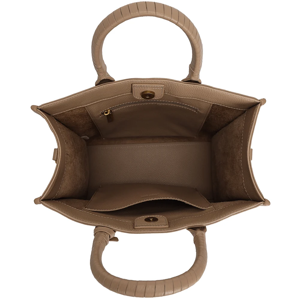 Bolsa Tote Pesponto Grande de Couro Bege - Linha Genuine Leather - vista 3 de 4