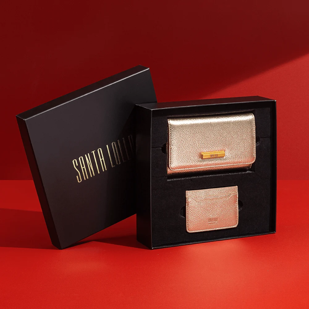 Kit Presente Bolsa Transversal e Porta Cartão Dourado Metalizado - vista 2 de 7